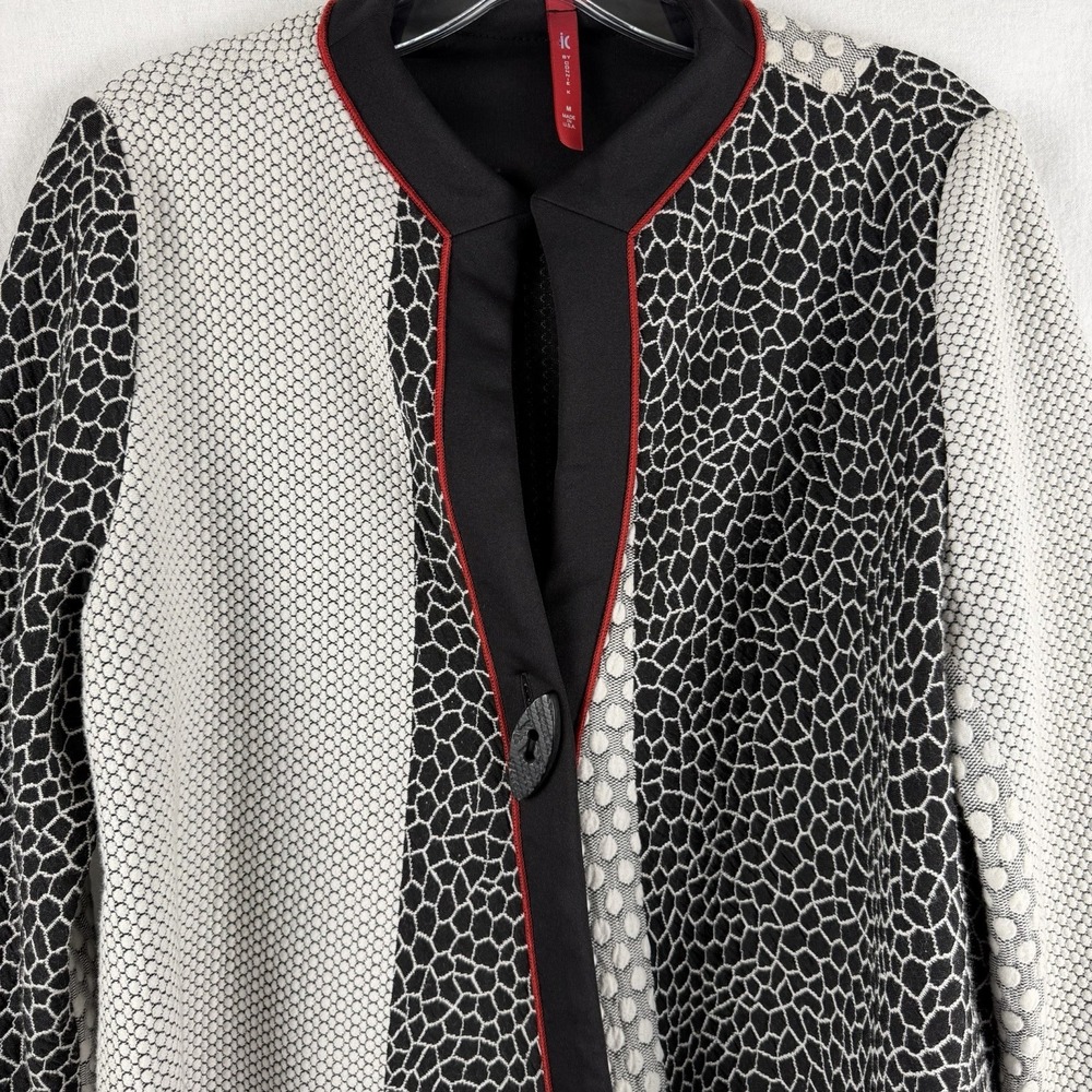 IC By Connie K Open Front Jacket Cardigan Sz M Artsy Laganlook Funky Mixed Print - Picture 3 of 13